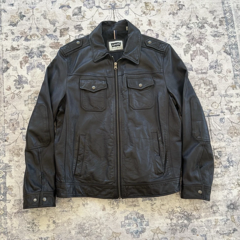 RARE VINTAGE Levi’s Genuine Leather Jacket Black Size L — 第 1/4 张图片