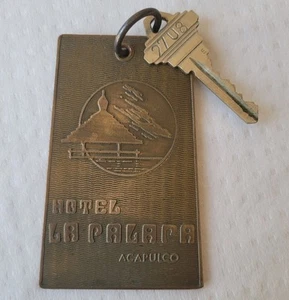 Vintage Hotel Motel Room Key Brass Fob Keychain Hotel La Palara Acapulco Mexico - Picture 1 of 6