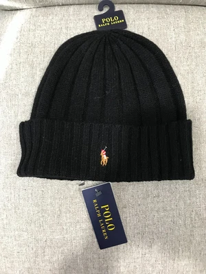 Polo Ralph Lauren Para Hombre Talla O/S Negro Firma Mezcla de Lana Gorro con Puños Nuevo con Etiquetas Foto 1 de 4