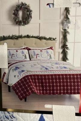 "Juego de edredón cuadrado muñeco de nieve de 3 piezas con 2 fundas reversibles 106""x99""" Foto 1 de 4