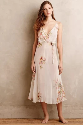 Anthro Flora Nikrooz цветочный шифоновое платье Nightie скольжения платье XS персиковый кремовый розовый - Изображение 1 из 4