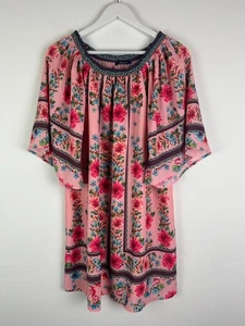 bluheaven Boho Dress Large Woman L Floral Print On/Off Shoulder Kaftan Flowy NEW - Picture 1 of 3