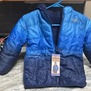 NWT Eddie Bauer Kids Boys Reversible Jacket, Navy Blue Size XS 5/6 Fleece Lined - Picture 1 of 8