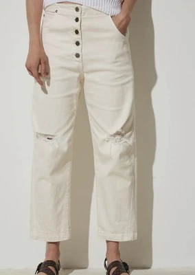 Calça cropped Rachel Comey feminina branca suja Wilkes botão tamanho 425 - Imagem 1 de 3