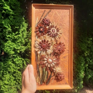 Appendiabiti da parete vintage 3D artigianale in legno anni 70 floreale 14"x7" arte retrò - Foto 1 di 9