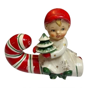 Figura de colección Napco niña de Navidad sosteniendo árbol en bastón de caramelo sal y pimienta 1959 - Imagen 1 de 14
