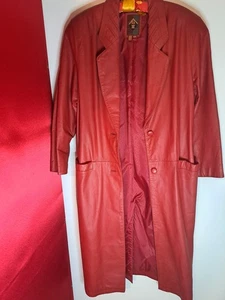 Vintage 100% Leather red Long coat Size M - Picture 1 of 7