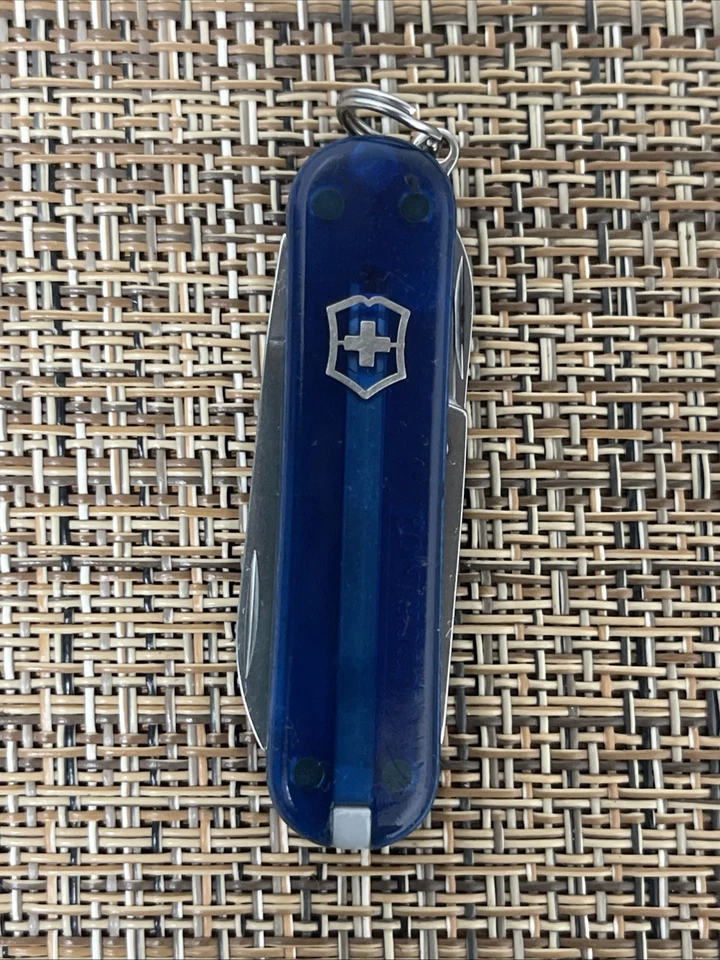 Victorinox Swiss Army Knife 58mm Classic SD- TRANSLUCENT BLUE SCALES- Nice! - Image 1 of 4