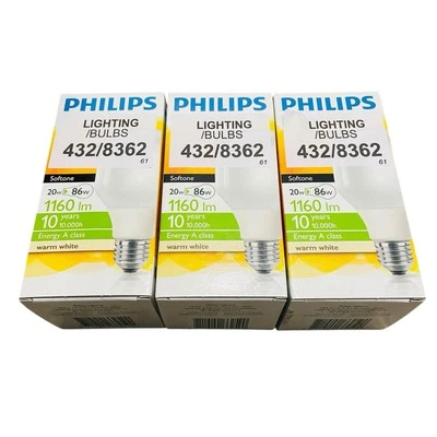 3x Philips Softone 30W Energy Saver Bulb E27 Warm White Light Bulb EQV To 86W A+ - Image 1 of 4