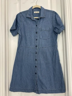 Vestido de mezclilla para mujer Madewell azul marino manga corta botón cuello mediano Foto 1 de 4