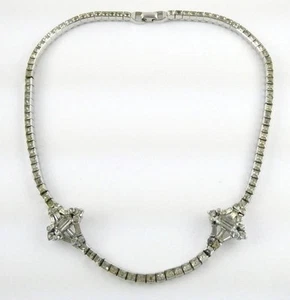 Vintage Dorsons Sterling Silver White Rhinestone Tennis Necklace 35.5g 14.5 Inch - Picture 1 of 13