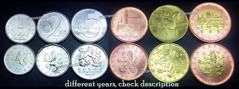 CZECH REPUBLIC UNC SET OF 6 COINS 1 - 2 - 5 - 10 - 20 - 50 KORUN 2020 2021 2022 Cover
