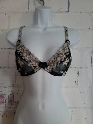 Sujetador con aros de encaje negro y marfil Felina Lingerie talla 36C correas ajustables transparentes Foto 1 de 4