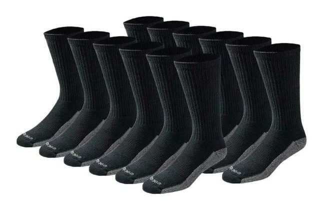 Dickies Men's 12-Pair Dri-tech Comfort Crew Socks Sizes 12-15 - Black