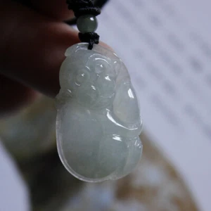 Certified Natural Jade Grade A Untreated Icy Jadeite Monkey Pendant #P1236 - Picture 1 of 11