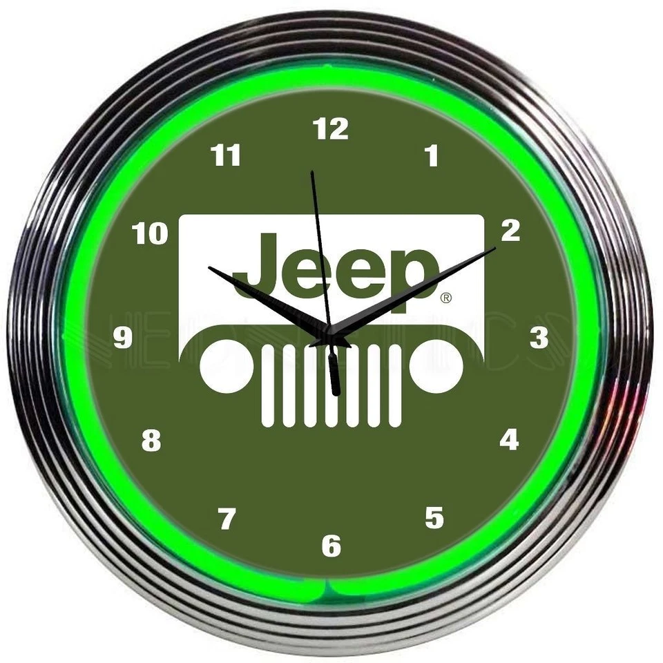 Jeep American Green Neon Clock 15"x15" - Image 1 of 1