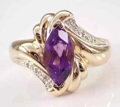 2Ct Marquise Lab Created Amethyst Vintage Wedding Ring 14k Yellow Gold Plated - Image 1 of 4