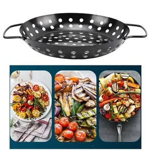 BBQ Grill Wokpfanne Fisch Antihaft Barbecue Pizza Grillblech Party Schwarz - Bild 1 von 7