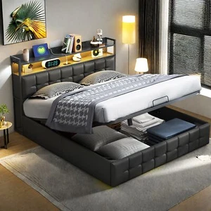 Boxspringbett 160x200cm Hydraulisches Doppelbett mit Stauraum Bettkasten LED&USB - Bild 1 von 12