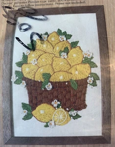 Vintage 1975 Caron Hallmark Design Basket of Lemons  Crewel Embroidery Kit - Picture 1 of 3