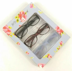 Betsey Johnson 3 Pair Set Reading Glasses Black Brown Cheetah Blue Floral +2.00 - Picture 1 of 8
