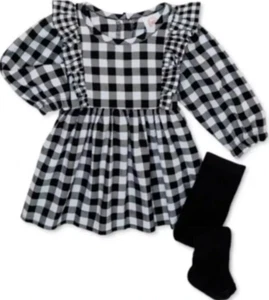 Toddler Size 18M Holiday Christmas Cotton Plaid Dress with tight Outfit Set NWT - Picture 1 of 6