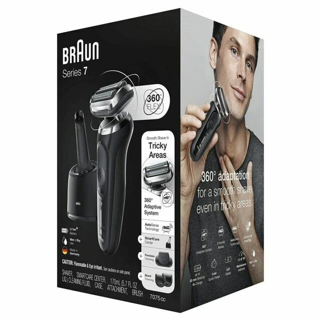 Braun Series 7 7075CC Electric Razor Shaver Wet Dry 360 Flex Hair Trimmer - Black/Silver