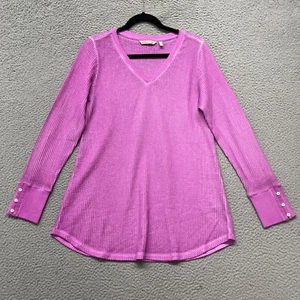 Soft Surroundings Top Womens M Purple Thermal Long Sleeve V Neck Colorful - Picture 1 of 9