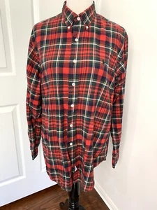 Ralph Lauren Button Up Shirt Mens Large Custom Fit Long Sleeve Red Black Plaid - Picture 1 of 6