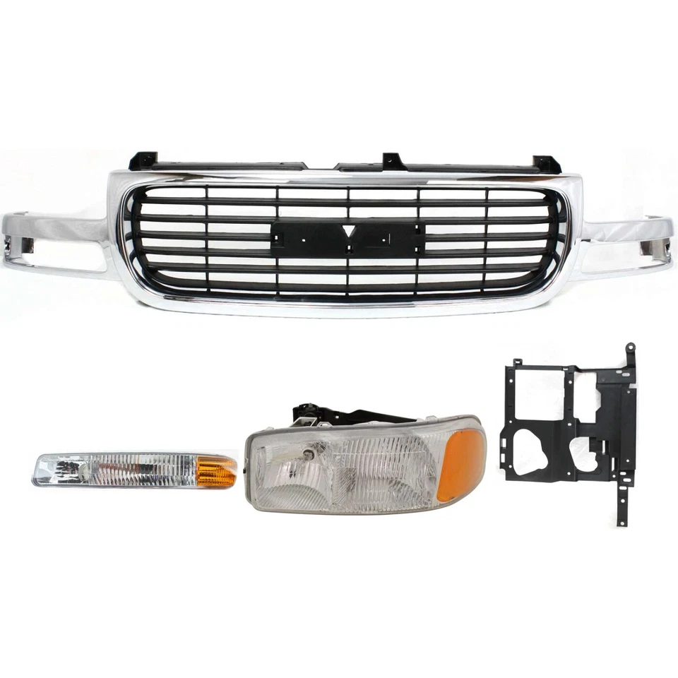 Grille Assembly Headlight Kit For 2000-2006 GMC Yukon Chrome Shell Black Insert Foto 1 de 4