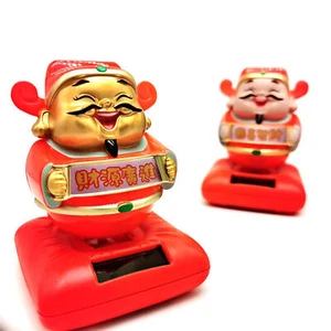 Solar Powered Bobblehead God Of Wealth Statue Action Figures Car Interior Decor - Picture 1 of 14