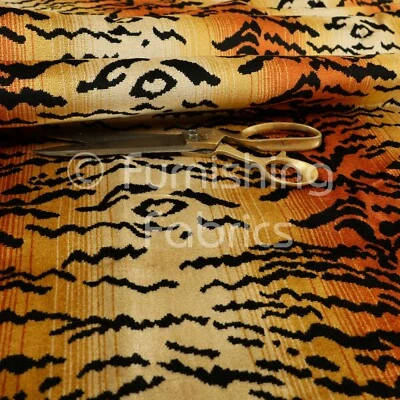 Orange schwarz bengalischer Tiger gestreiftes Tier Motiv Muster Polsterung Samt Stoff  - Bild 1 von 4