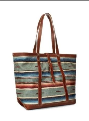 Bolso de Mano RRL RALPH LAUREN Tejido a Mano Jacquard Rayas Lona Cuero Borde XL NUEVO CON ETIQUETAS Foto 1 de 4