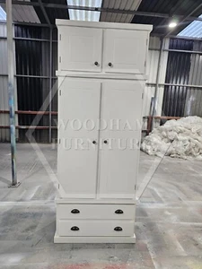 HANDMADE CAMBRIDGE 2 DRAWER GENTS WARDROBE WITH TOPBOX IN WHITE (NOT FLATPACKED) - Picture 1 of 11