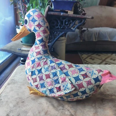 1970s Duck Goose Patchwork Quilt Handsewn Folk Art 12" Plush Cottage Grandma - Image 1 of 4