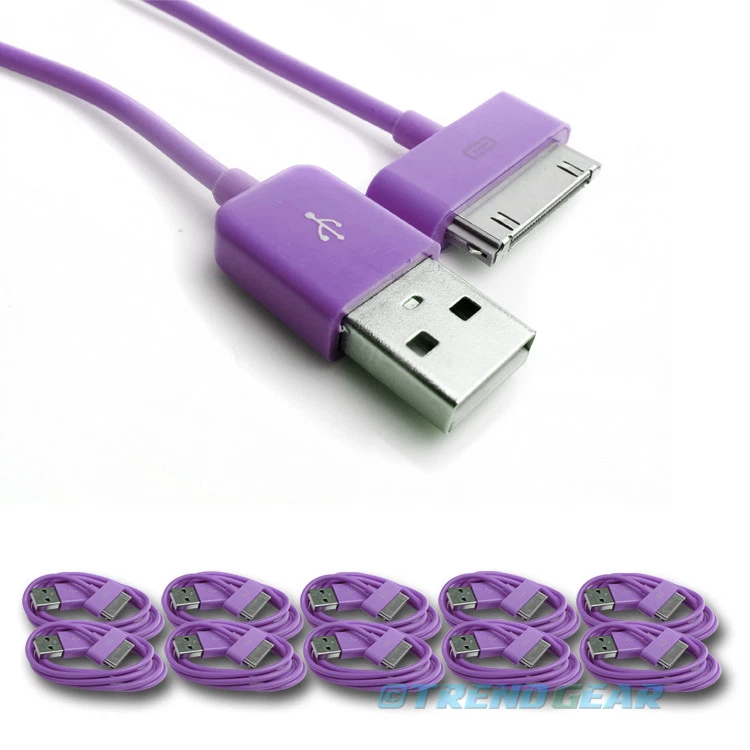 10PCS USB SYNC DATA POWER CHARGER CABLE NEW IPAD IPHONE IPOD CLASSIC NANO PURPLE - Image 1 of 1