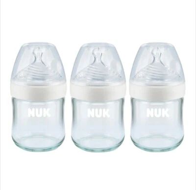 Biberones de vidrio NUK Simply Natural 4 oz 3ct pecho y biberón 0+m flujo lento Foto 1 de 4