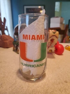 Vtg University Of Miami Hurricanes College 16oz Drinking Glass 6” Tall Mascot - Picture 1 of 2