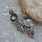 925 Silver Ear Hook Vintage Moonstone Dangle Drop Earrings Women Wedding Jewelry