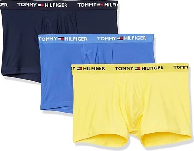 Novo com etiquetas Tommy Hilfiger cueca boxer masculina microfibra diária pacote com 3 azul preto amarelo - Imagem 1 de 4