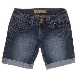 bongo jean shorts womens junior 3 w28 cuffed distressed dark blue denim stretch