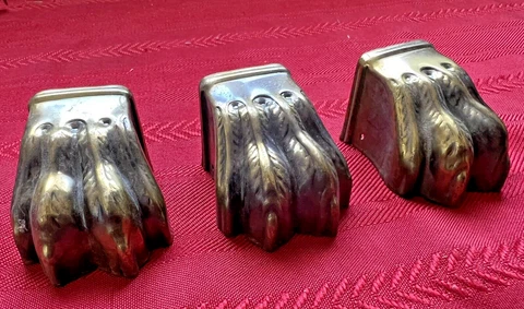 Antique Vintage Brass Lot of 3 Lion Claw Table Lamp Feet Duncan Phyfe Style Cover