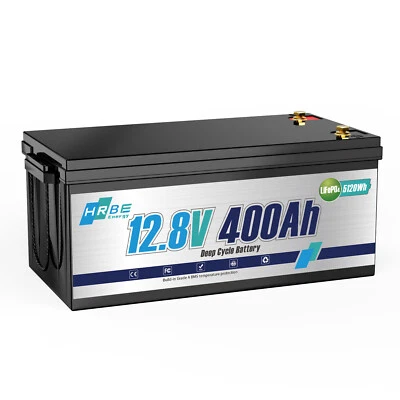 HRBEENERGY 12V 400Ah LiFePO4 Lithium Battery Deep Cycles 5120Wh Power 200A BMS for RV Solar