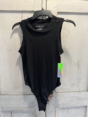 Body tanga Derek Heart feminino preto sem mangas G/XL novo com etiquetas - Imagem 1 de 2