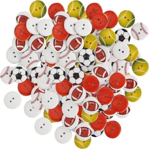 Football Round Wood Buttons Baseball Flatback Buttons For DIY Craft - Picture 1 of 11