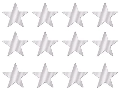 Recortes de estrella metálicos plateados Beistle, 3-1/2 pulgadas, 12 piezas por paquete Foto 1 de 1