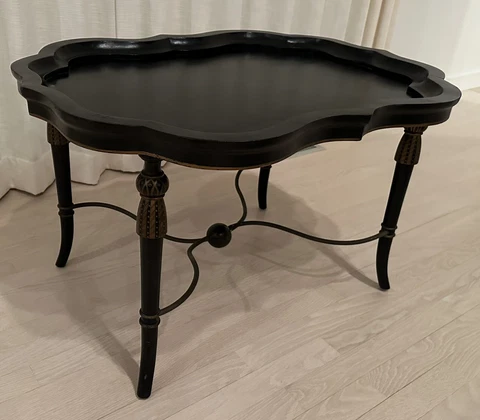 Georgian Style Black Wooden Pie Crust Coffee / Tray Top Cocktail Table Cover