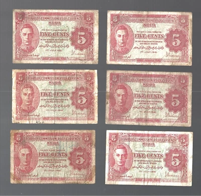 Malasia 🎯1941 Junta de Comisionados de Curr... 1x 5 centavos... UN BILLETE ✨lote#707 Foto 1 de 4