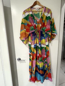 Curate Be Trelise Cooper Colourful Kimono Tunic Tie Waist Kaftan Midi Dress L - Bild 1 von 14