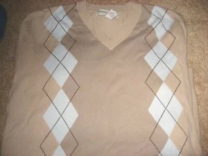 Mens Tan wLt Blue BANANA REPUBLIC V-Neck Long Sleeve Knit Shirt Large - Picture 1 of 1